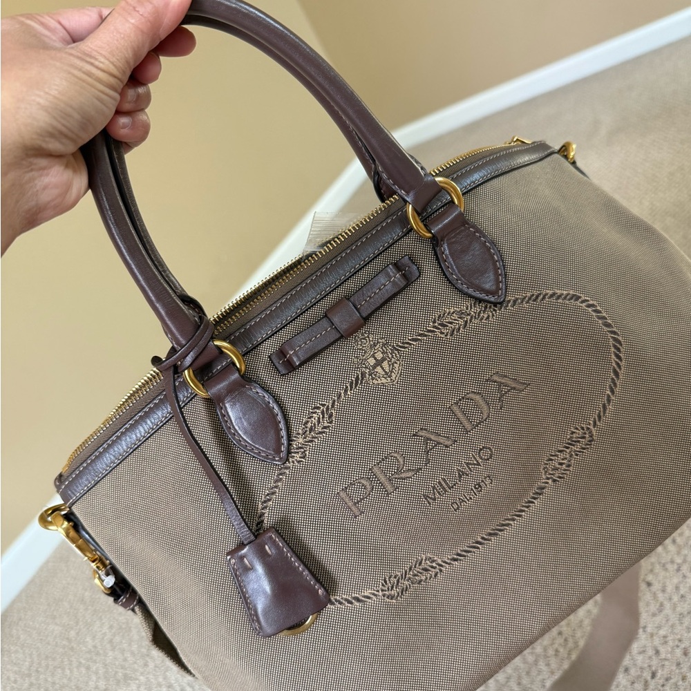 Prada Brown Leather and Canvas Women's Bag